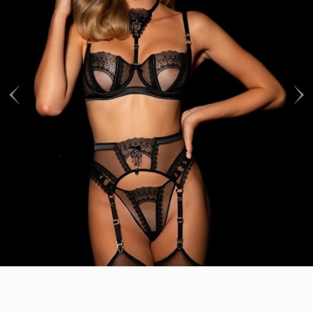 Honey Birdette Black Lace Bra Set